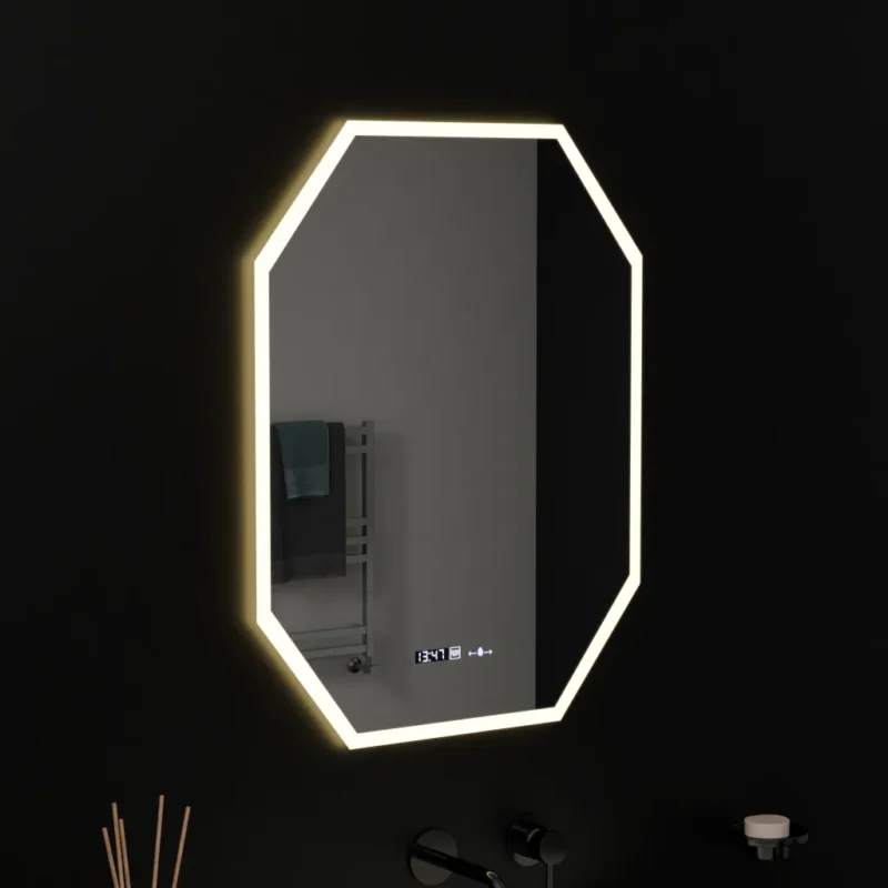 Oglinda LED Senzor MotionGlow Hexaluce cu functie Dezaburire Termometru Ceas 60x80 cm Lumina Rece/Calda/Neutra Dimabila, colectia Marcello Funghi - imagine 4