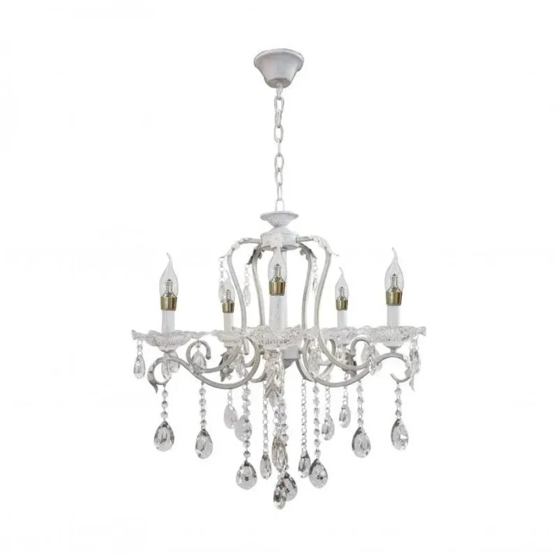 Candelabru Cloe, 5*E14, Alb, Metal si Cristal - imagine 2