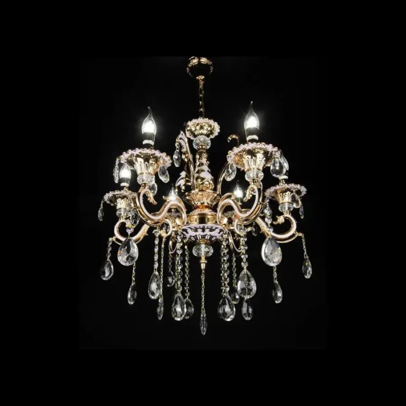 Candelabru Cristal Luciano, 6*E14, Auriu, Metal si Cristal