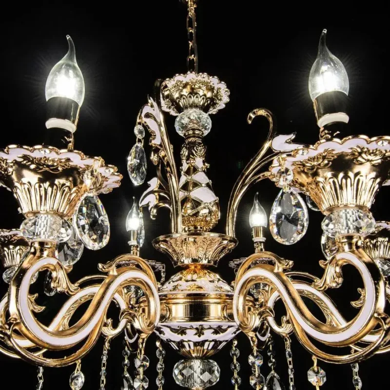 Candelabru Cristal Luciano, 6*E14, Auriu, Metal si Cristal - imagine 3