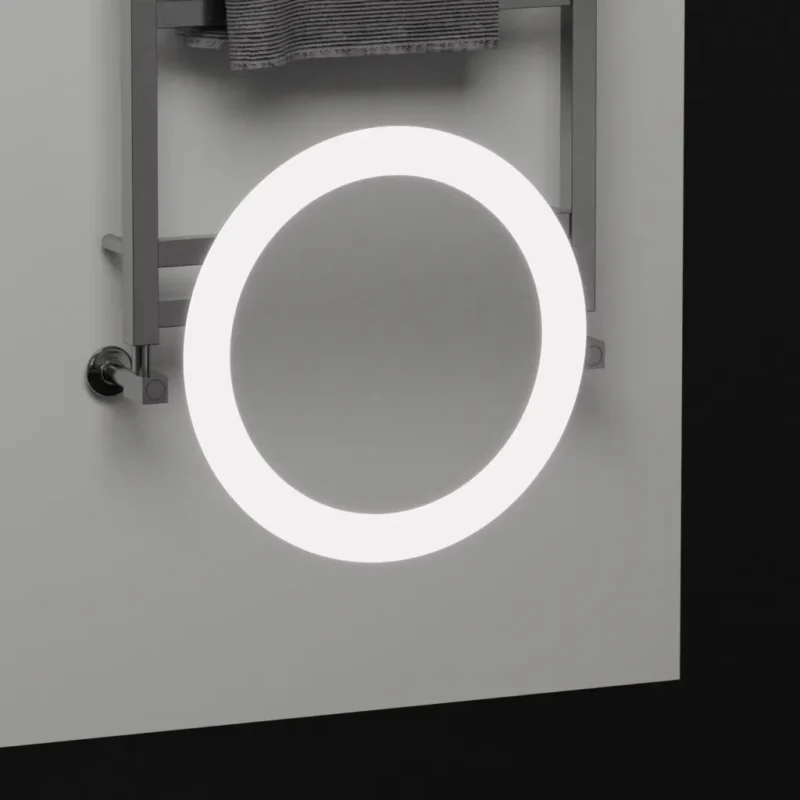 Oglinda LED Senzor MotionGlow Riflesso, cu functie Dezaburire Termometru Ceas si lupa Cosmetica, 60x80 cm Lumina Rece/Calda/Neutra Dimabila, colectia Marcello Funghi - imagine 2