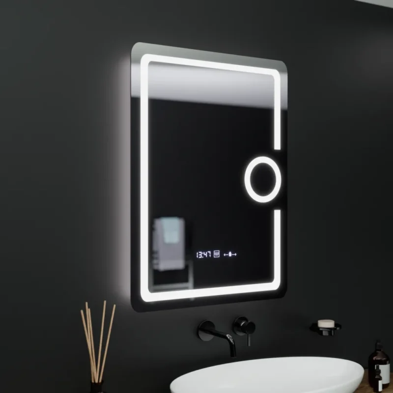 Oglinda LED Senzor MotionGlow Fortuna, cu functie Dezaburire Termometru Ceas si lupa Cosmetica, 60x80 cm Lumina Rece/Calda/Neutra Dimabila, colectia Marcello Funghi - imagine 4