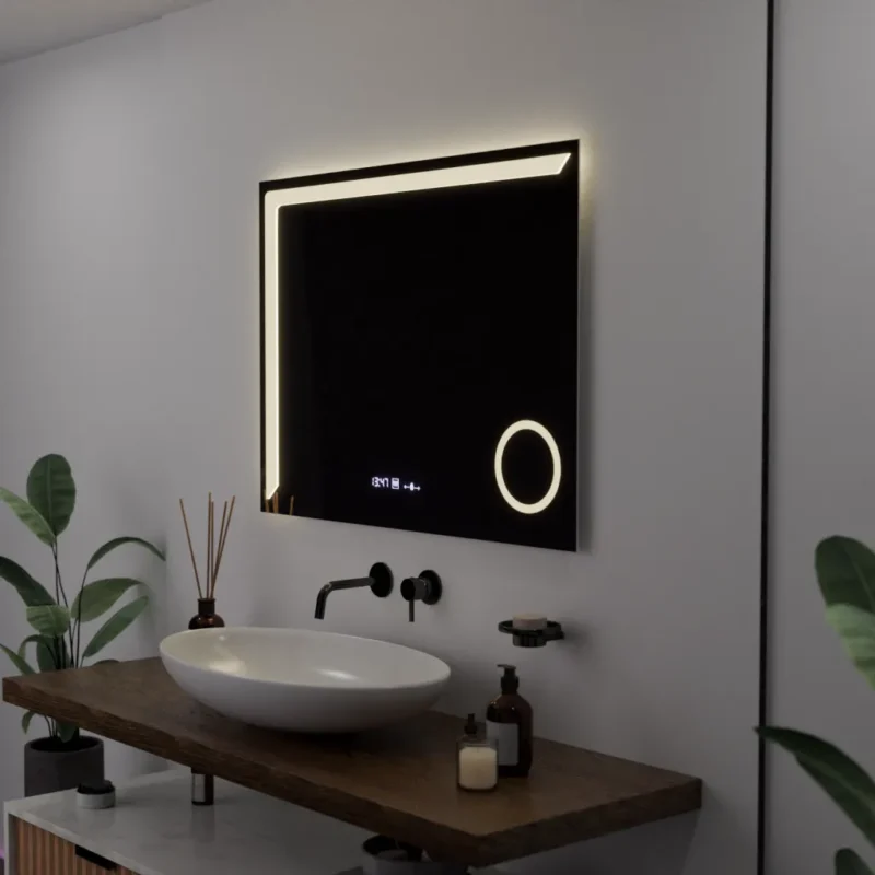 Oglinda LED Senzor MotionGlow Maksime, cu functie Dezaburire Termometru Ceas si lupa Cosmetica, 80x60 cm Lumina Rece/Calda/Neutra Dimabila, colectia Marcello Funghi - imagine 2