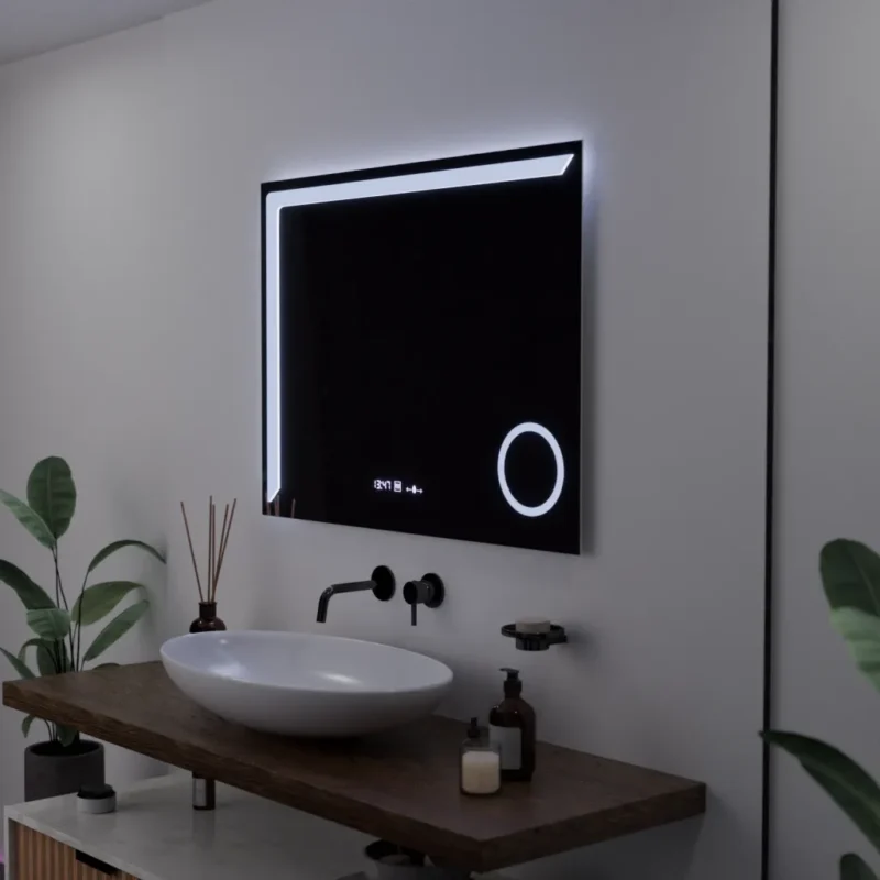 Oglinda LED Senzor MotionGlow Maksime, cu functie Dezaburire Termometru Ceas si lupa Cosmetica, 80x60 cm Lumina Rece/Calda/Neutra Dimabila, colectia Marcello Funghi - imagine 3