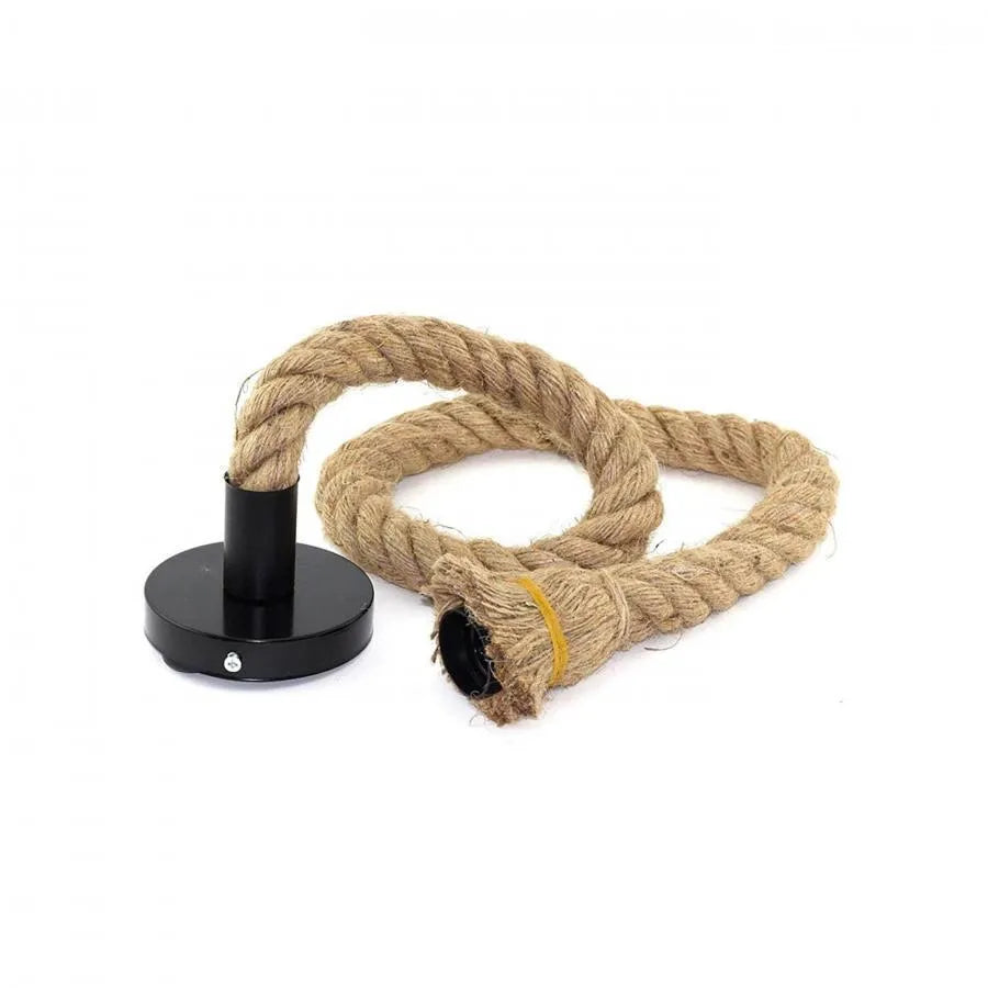 Lustra Vintage CORDA, 1xE27, Rustic, Sfoara si Metal, 92cm, Suport Negru - imagine 3