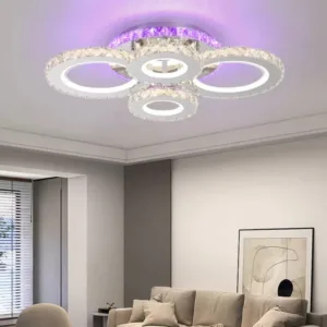 Lustra LED cu telecomanda si cristal NOVA ROTONDA RGB 72W, 4 Cercuri, lumina Rece/Calda/Neutra, Dimabila