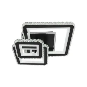 Lustra LED cu telecomanda si cristal LEILA 154W, 3 Patrate, lumina Rece/Calda/Neutra, Dimabila, Negru Crom Lucios
