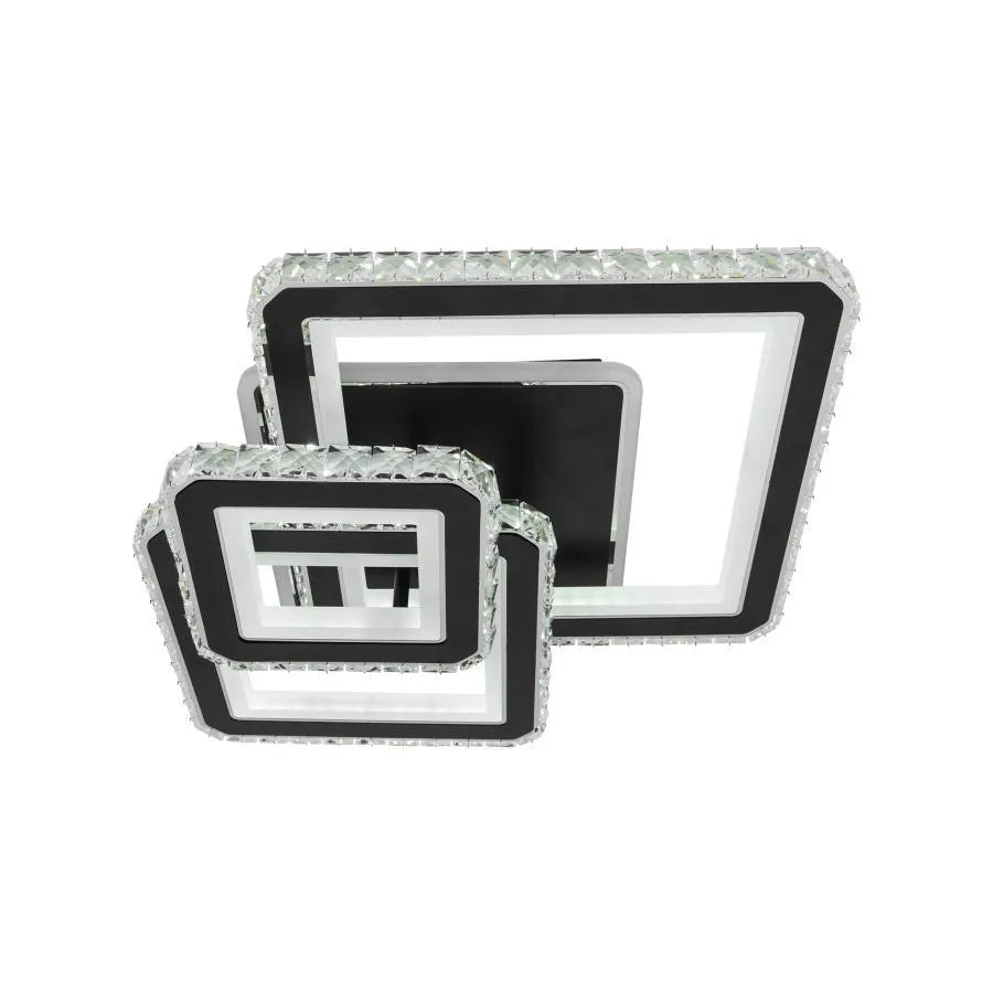 Lustra LED cu telecomanda si cristal LEILA 154W, 3 Patrate, lumina Rece/Calda/Neutra, Dimabila, Negru Crom Lucios