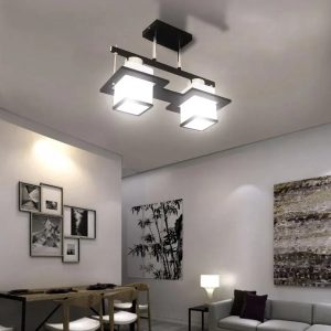 Lustra Clasica Aramis cu Lemn Abajur Patrat 2X E27 Alb Negru