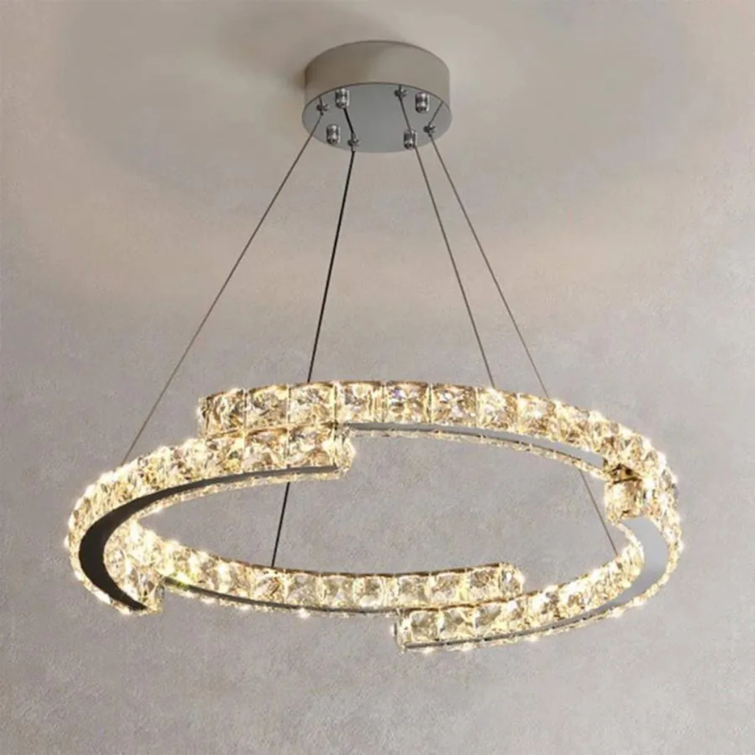 Lustra LED suspendata cu telecomanda si cristal MIA Yonca, 39W, 1 Cerc, lumina Rece/Calda/Neutra, Dimabila, Crom Lucios - imagine 4