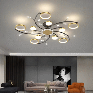 Lustra LED cu Telecomnda KARINA, 68W, 10 Elemente, Lumina Calda/Rece/Neutra, Dimabila, Auriu