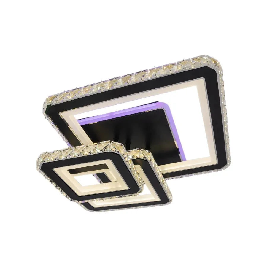 Lustra LED cu telecomanda si cristal LEILA 154W, 3 Patrate, lumina Rece/Calda/Neutra, Dimabila, Negru Crom Lucios - imagine 4