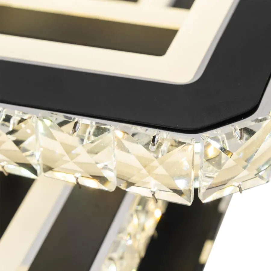 Lustra LED cu telecomanda si cristal LEILA 154W, 3 Patrate, lumina Rece/Calda/Neutra, Dimabila, Negru Crom Lucios - imagine 2