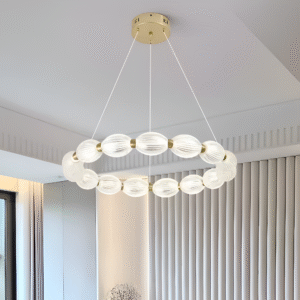 Lustra LED suspendata cu telecomanda FAUSTO II, 43W, lumina Rece/Calda/Neutra, Dimabila,Inaltime Reglabila, Auriu