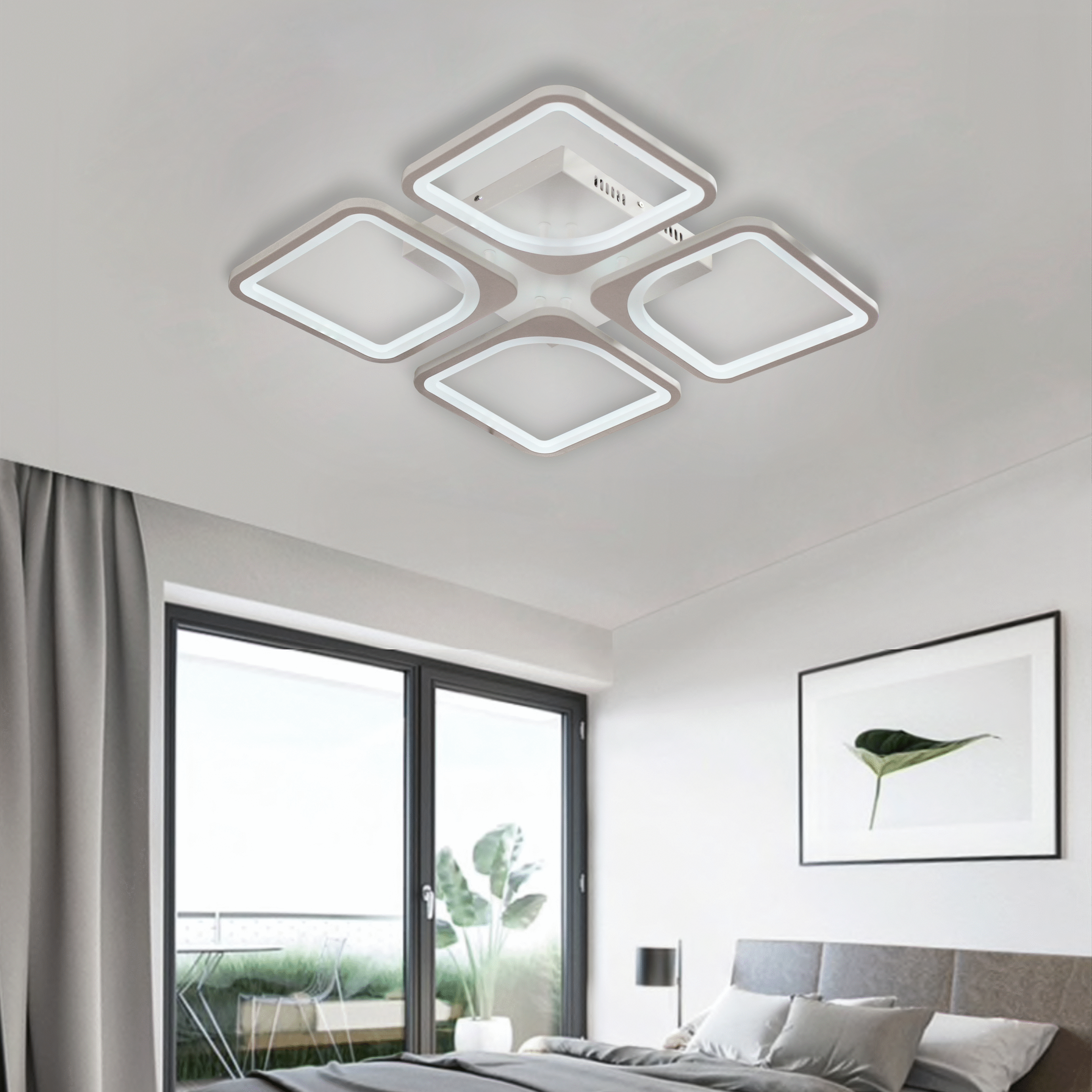 Lustra LED cu telecomanda ZOE 52W, 4 Patrate, lumina Rece/Calda/Neutra, Dimabila, Alb