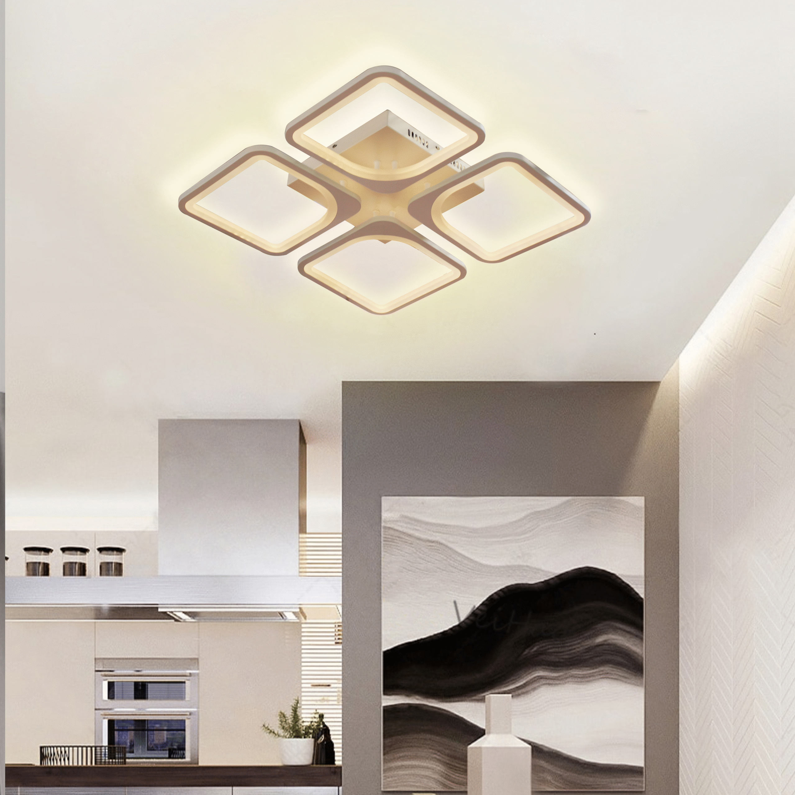 Lustra LED cu telecomanda ZOE 52W, 4 Patrate, lumina Rece/Calda/Neutra, Dimabila, Alb - imagine 3